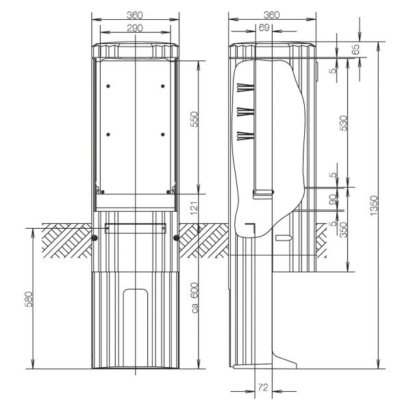 ABN SL135P Freiluftsäule Rondo M-Platte H=1350mm,1-fachschließend