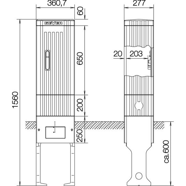 ABN SL152P Anschlusssäule mit Montage platte FB1 BH4 Doppelschließung 1 Zylinder