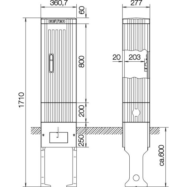 ABN SL172P Anschlusssäule mit Montage platte FB1 BH5 1 Zylinder eingebaut