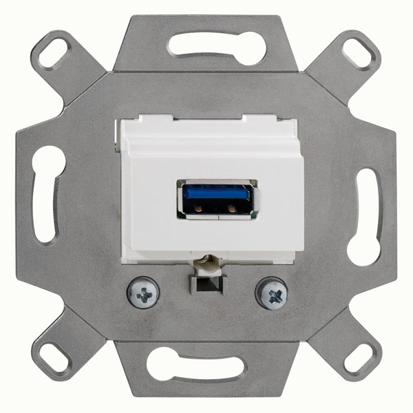 Rutenbeck 17010554 USB 3.0-Anschlussdose 1-fach mit 5 Schraubkontakten für handelsübliche TAE-Zentralstücke abbrechbarer Tragring für Stegversion