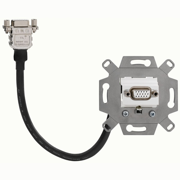 Rutenbeck 17010555 VGA-Anschlussdose 1-fach mit Kabelpeitsche 0,2 Meter für handelsübliche TAE-Zentralstücke abbrechbarer Tragring für Stegversion