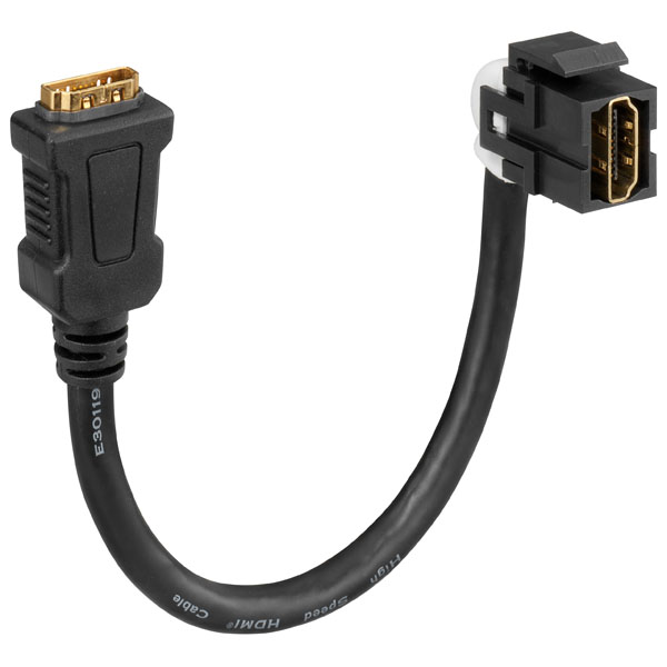 Rutenbeck 17010662 HDMI-Keystone (Buchse/Buchse) für Montageadapter KMK-MA Up und andere Keystone-Aufnahmen mit Kabelpeitsche 0,2 Meter schwarz (ähnlich RAL 9005)