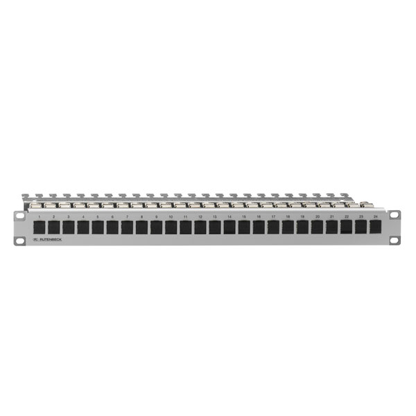 Rutenbeck 239101000 Cat. 6A iso-Patchpanel mit 24 Universalmodulen UM-Cat. 6A iso 10G geschirmt 19 Zoll/1 HE Direktmontage lichtgrau (ähnlich RAL 7035)