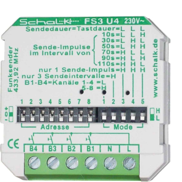 Schalk FS3 U4 230V AC Funk-Sender UP 4-Kanal