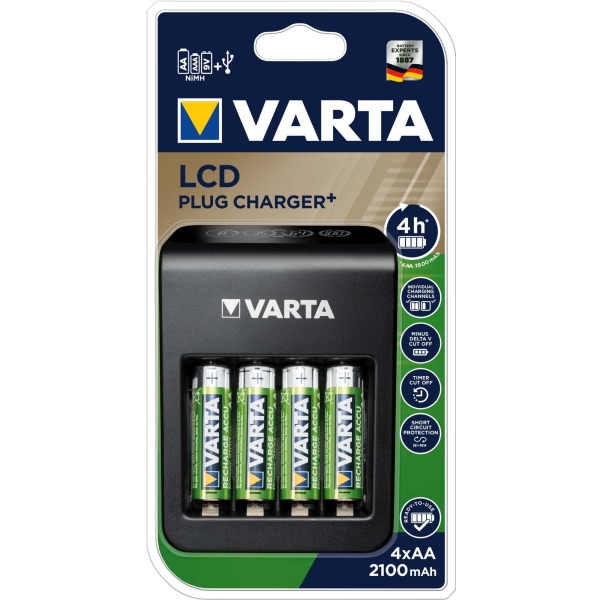 Varta 57687101441 LCD Plug Charger+ 4xAA 56706 2100mAh