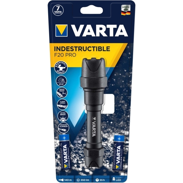 Varta IndestructiblaueF20Pro LED-Taschenlampe F20 Pro 2AA mit Batterie