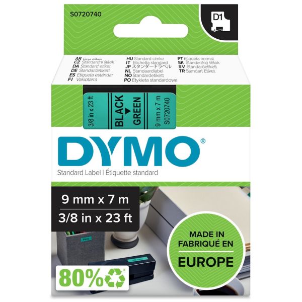 Dymo 40919 D1 Schriftband 9mm/7m schwarz auf grün