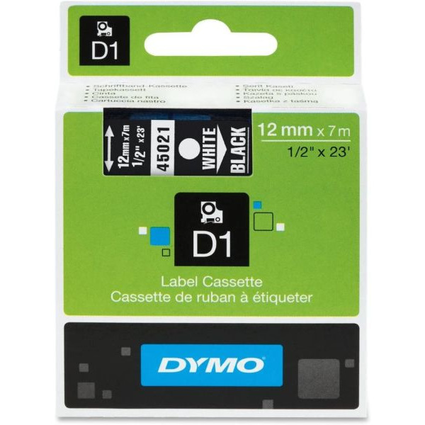 Dymo 45021 D1 Schriftband 12mm/7m weiß auf schwarz