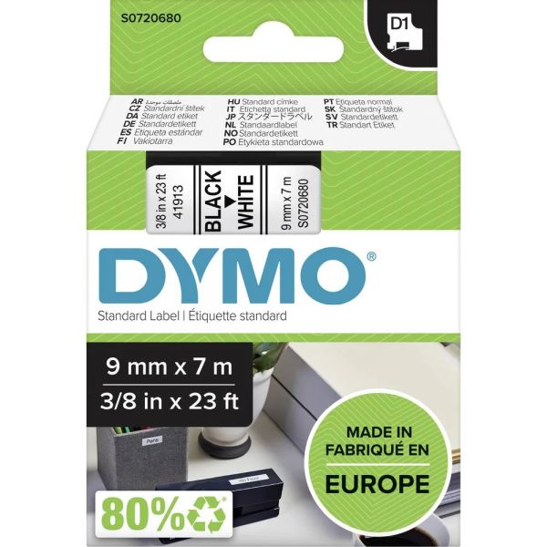 Dymo 40913 D1 Schriftband 9mm/7m schwarz auf weiß