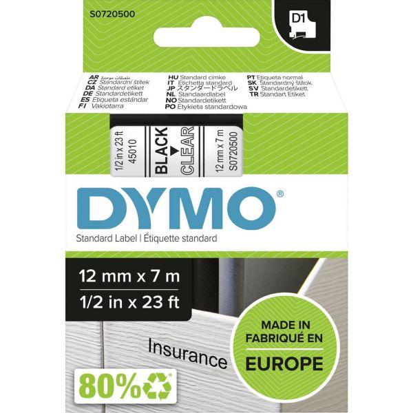 Dymo 45010 D1 Schriftband 12mm/7m schwarz auf transparent