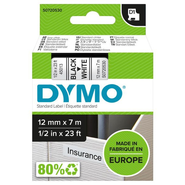 Dymo 45013 D1 Schriftband 12mm/7m schwarz auf weiß