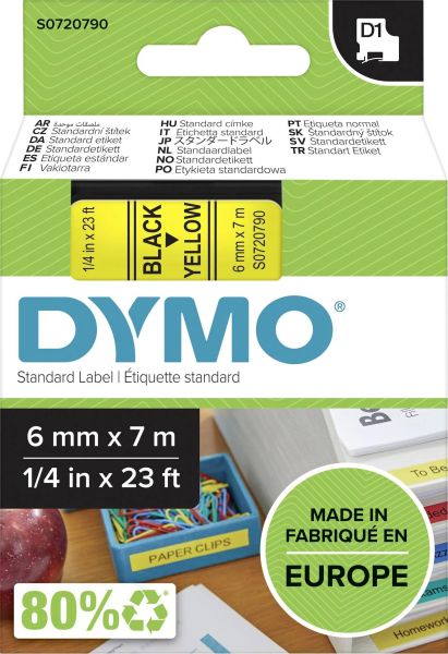 Dymo 43618 D1 Schriftband 6mm/7m schwarz auf gelb