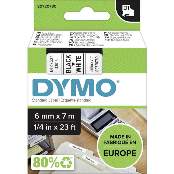 Dymo 43613 D1 Schriftband 6mm/7m schwarz auf weiß