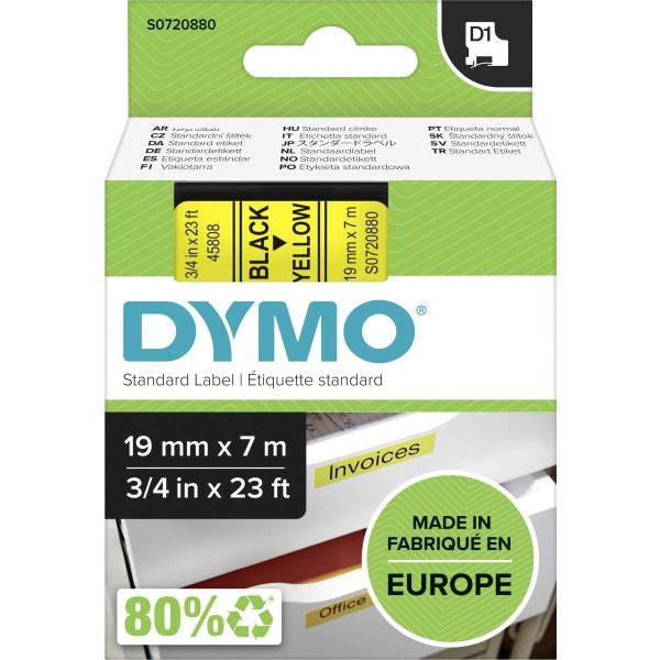 Dymo 45808 D1 Schriftband 19mm/7m schwarz auf gelb