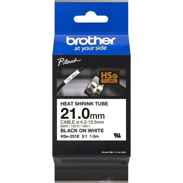 Brother HSe-251E Schrumpfschlauchkassette weiß schwarz 21,0mm 1,5 Meter