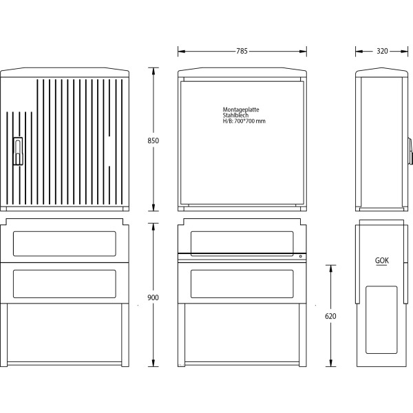 uesa A100-M-850 Normschrank IP44 850x785x320mm