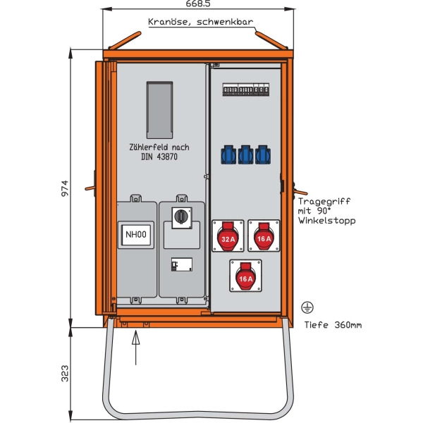 Walther WAV0100BR1 Anschlussverteilerschrank 22kVA mit Zählerplatz