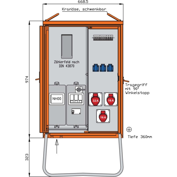 Walther WAV0100R1 Anschlussverteilerschrank 22kVA mit Zählerplatz