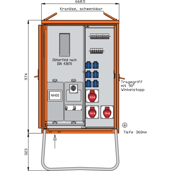 Walther WAV0131BR1 Anschlussverteiler 44kVA mit Zählerplatz