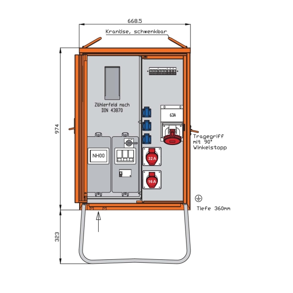 Walther WAV0160R1 Anschlussverteilerschrank 44kVA mit Zählerplatz