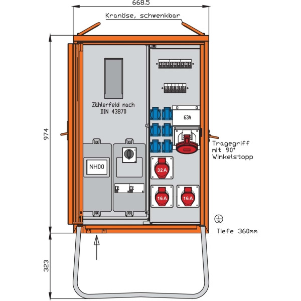 Walther WAV0170BR1 Anschlussverteilerschrank 44kVA mit Zählerplatz