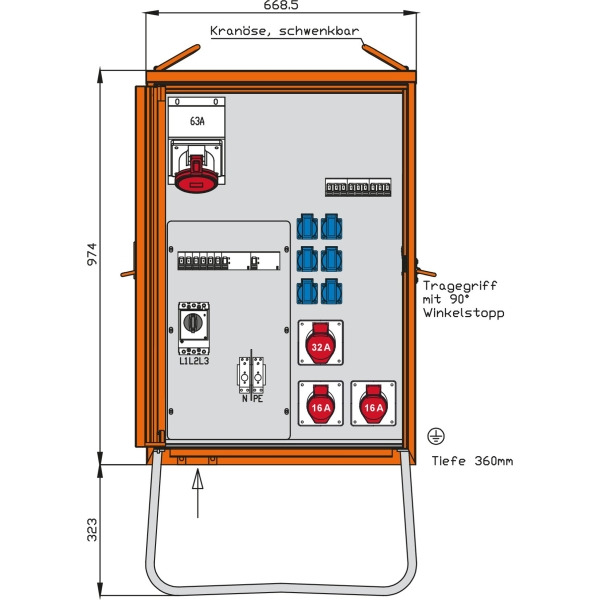 Walther WV0369R1 Verteilerschrank 44kVA 2RCDs TypB,9LS