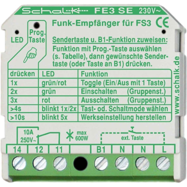 Schalk FE3 SE 230V AC Funk-Empfängerschalter 1-Kanal UP 18,5mm