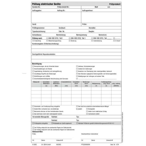 Beha-Amprobe FTC00001279D Prüfprotokollblock für 0701/0702